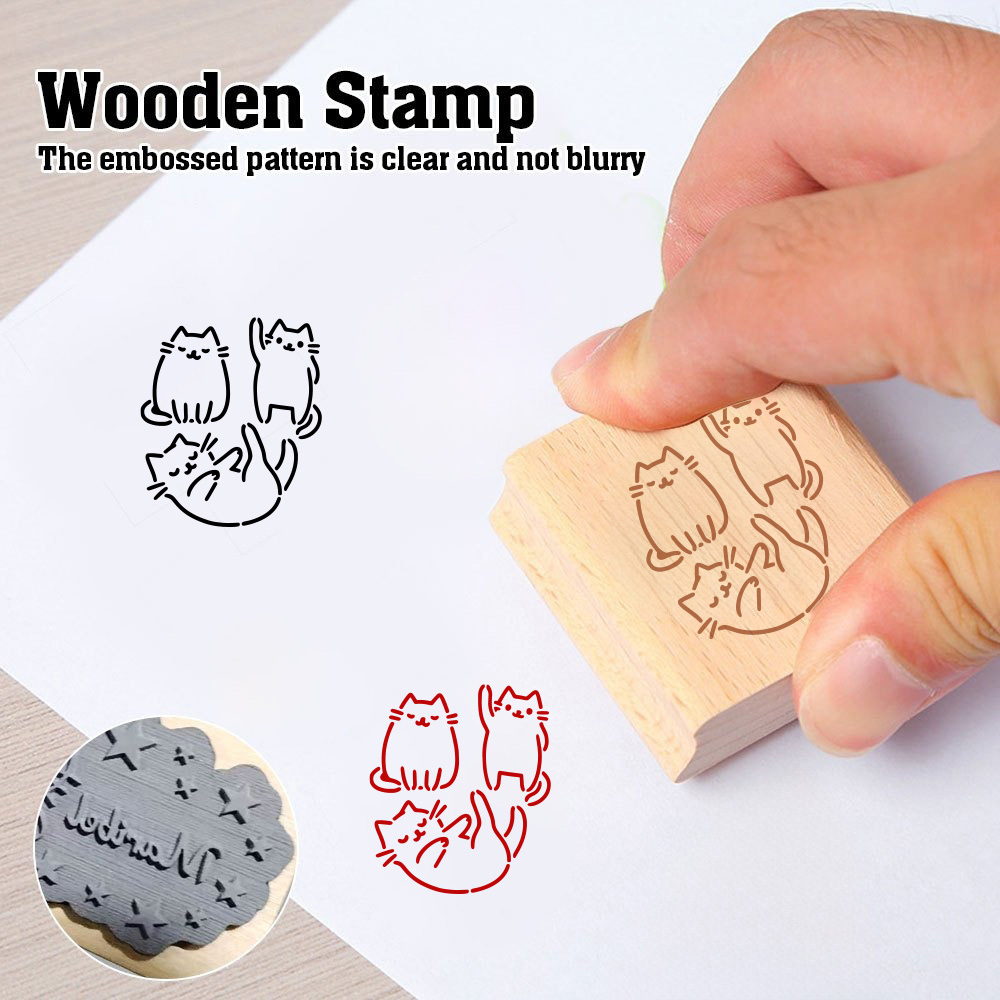 Fashion Cat Pose Natural Wood Rubber Stamp